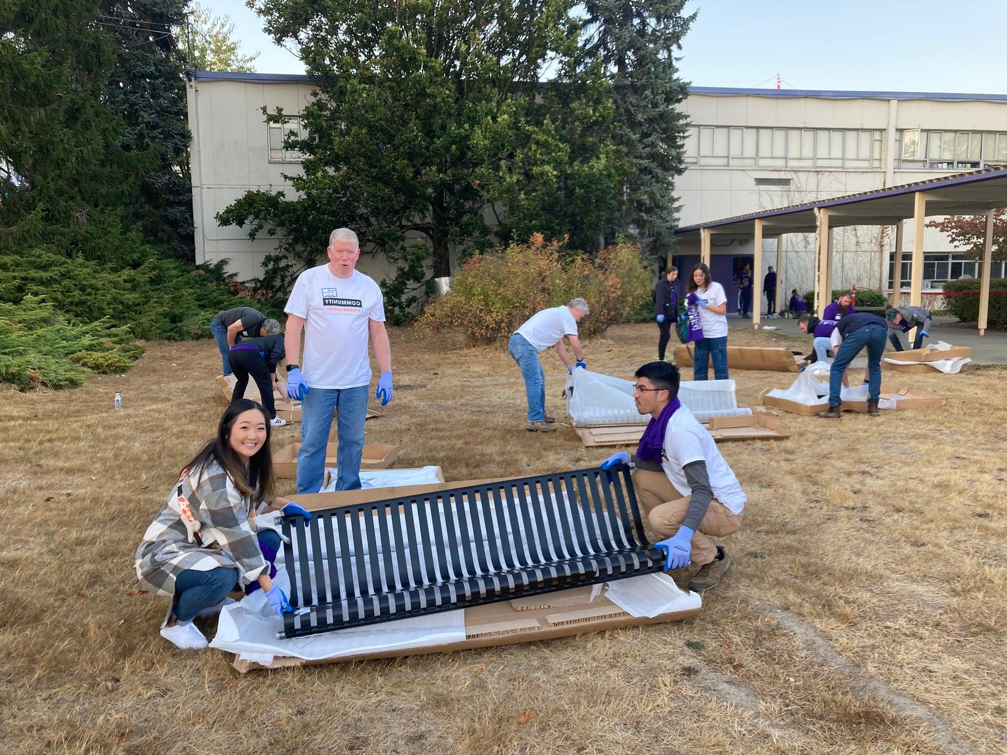 NAIOP Volunteers building bench at Washington Middle School